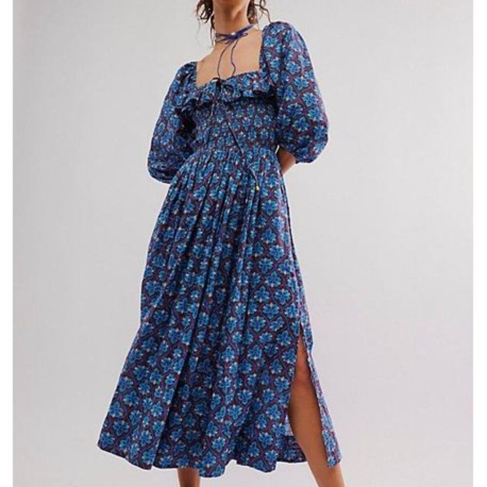 Free People Oasis Cotton Midi in Blue